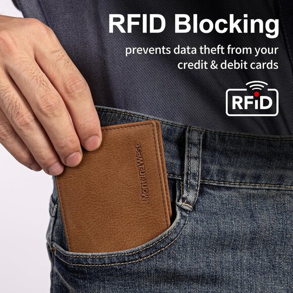 NWT Montana West Men’s Leather RFID Bifold Wallet w/ Money Clip, Brown,4.3”x3.1" - Picture 3 of 8